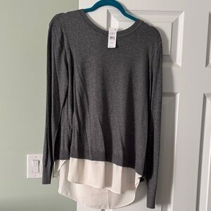 LOFT Charcoal and Cream Layered Blouse